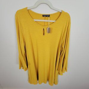 Shop Basic USA - Mustard Yellow Dress - with Keyhole -  3 Quarter Sleeves